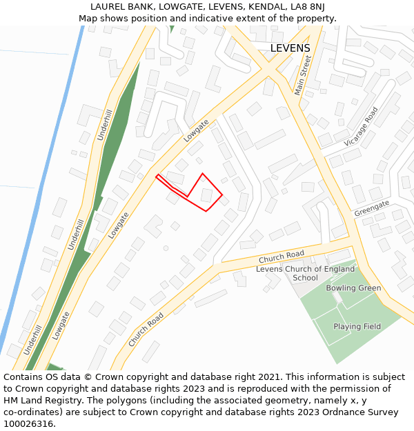 LAUREL BANK, LOWGATE, LEVENS, KENDAL, LA8 8NJ: Location map and indicative extent of plot