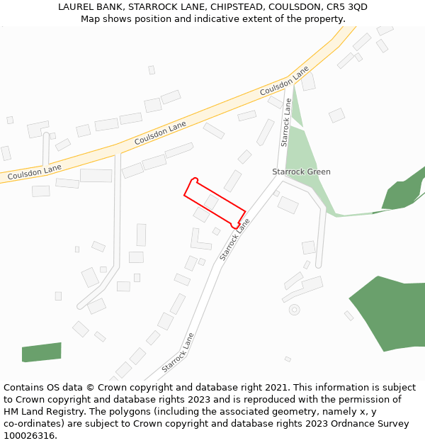 LAUREL BANK, STARROCK LANE, CHIPSTEAD, COULSDON, CR5 3QD: Location map and indicative extent of plot