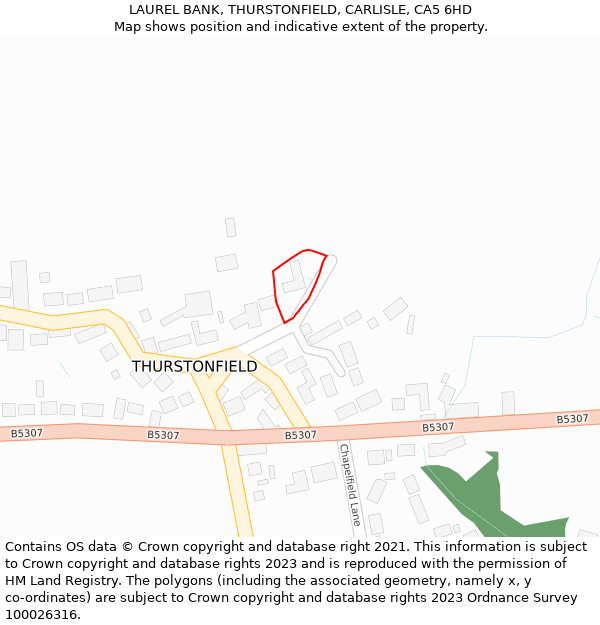 LAUREL BANK, THURSTONFIELD, CARLISLE, CA5 6HD: Location map and indicative extent of plot