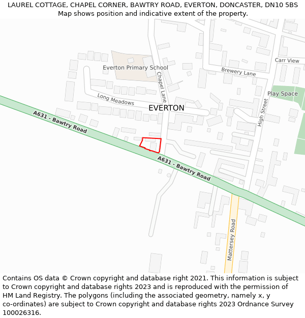 LAUREL COTTAGE, CHAPEL CORNER, BAWTRY ROAD, EVERTON, DONCASTER, DN10 5BS: Location map and indicative extent of plot