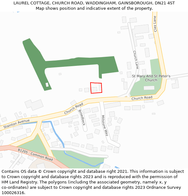 LAUREL COTTAGE, CHURCH ROAD, WADDINGHAM, GAINSBOROUGH, DN21 4ST: Location map and indicative extent of plot