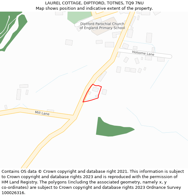 LAUREL COTTAGE, DIPTFORD, TOTNES, TQ9 7NU: Location map and indicative extent of plot