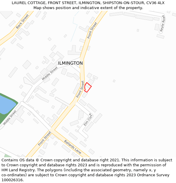 LAUREL COTTAGE, FRONT STREET, ILMINGTON, SHIPSTON-ON-STOUR, CV36 4LX: Location map and indicative extent of plot