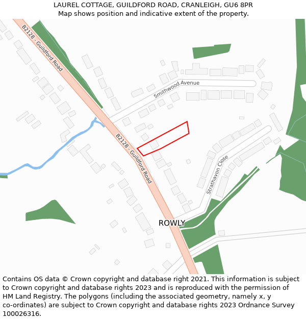 LAUREL COTTAGE, GUILDFORD ROAD, CRANLEIGH, GU6 8PR: Location map and indicative extent of plot