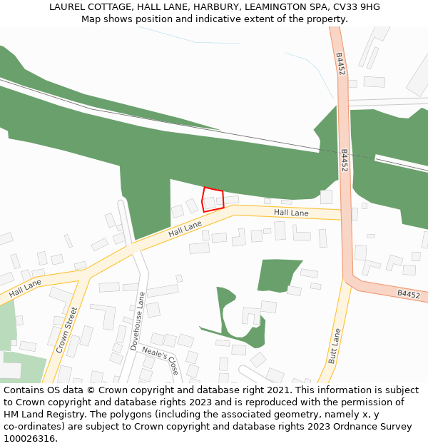 LAUREL COTTAGE, HALL LANE, HARBURY, LEAMINGTON SPA, CV33 9HG: Location map and indicative extent of plot