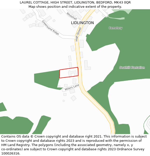 LAUREL COTTAGE, HIGH STREET, LIDLINGTON, BEDFORD, MK43 0QR: Location map and indicative extent of plot