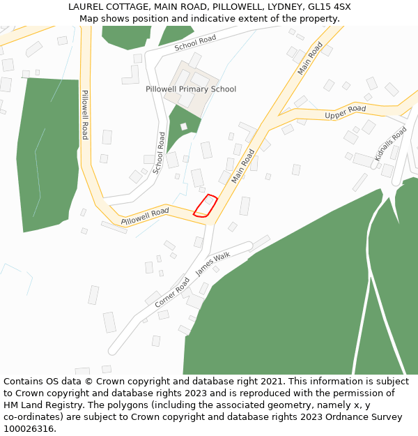 LAUREL COTTAGE, MAIN ROAD, PILLOWELL, LYDNEY, GL15 4SX: Location map and indicative extent of plot