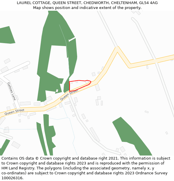 LAUREL COTTAGE, QUEEN STREET, CHEDWORTH, CHELTENHAM, GL54 4AG: Location map and indicative extent of plot