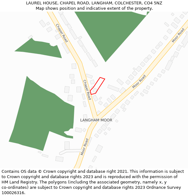 LAUREL HOUSE, CHAPEL ROAD, LANGHAM, COLCHESTER, CO4 5NZ: Location map and indicative extent of plot