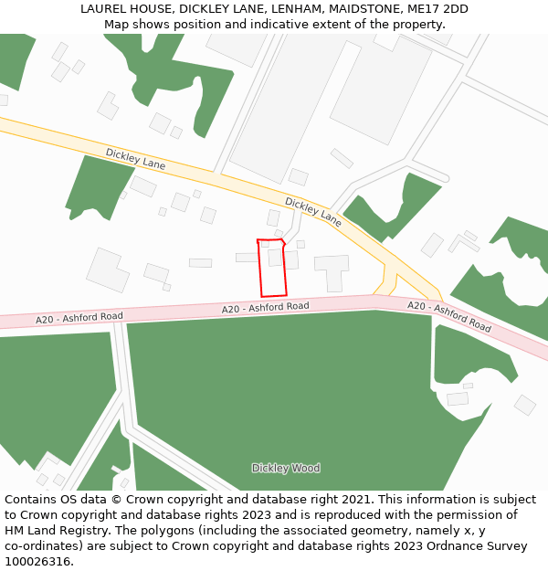 LAUREL HOUSE, DICKLEY LANE, LENHAM, MAIDSTONE, ME17 2DD: Location map and indicative extent of plot