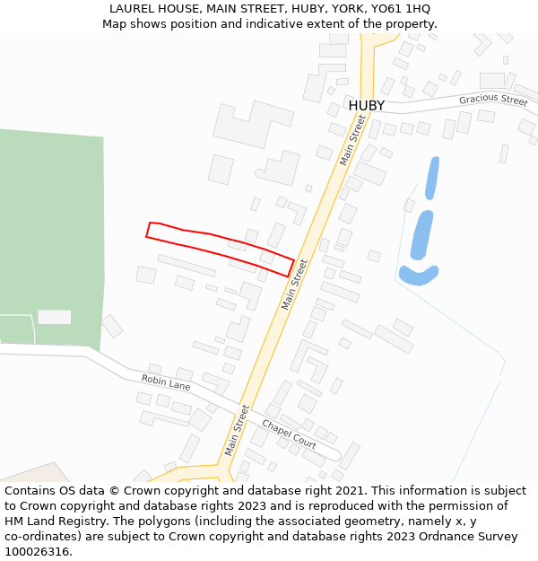 LAUREL HOUSE, MAIN STREET, HUBY, YORK, YO61 1HQ: Location map and indicative extent of plot