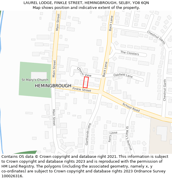 LAUREL LODGE, FINKLE STREET, HEMINGBROUGH, SELBY, YO8 6QN: Location map and indicative extent of plot