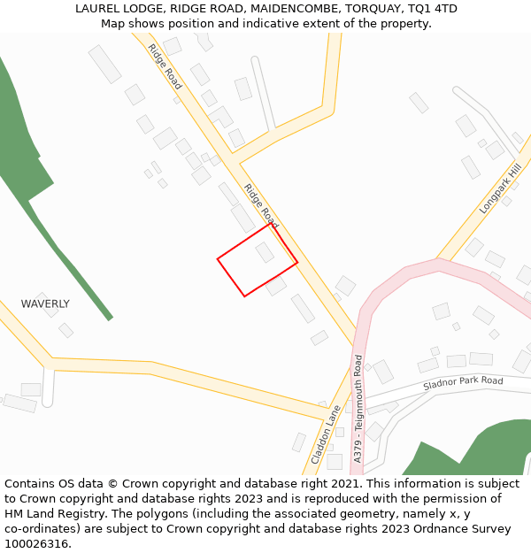 LAUREL LODGE, RIDGE ROAD, MAIDENCOMBE, TORQUAY, TQ1 4TD: Location map and indicative extent of plot