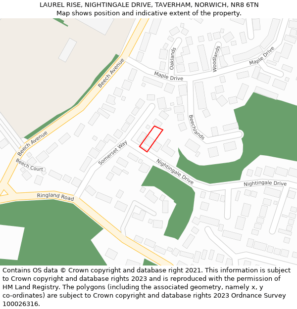 LAUREL RISE, NIGHTINGALE DRIVE, TAVERHAM, NORWICH, NR8 6TN: Location map and indicative extent of plot