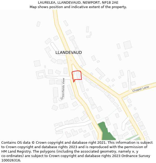 LAURELEA, LLANDEVAUD, NEWPORT, NP18 2AE: Location map and indicative extent of plot