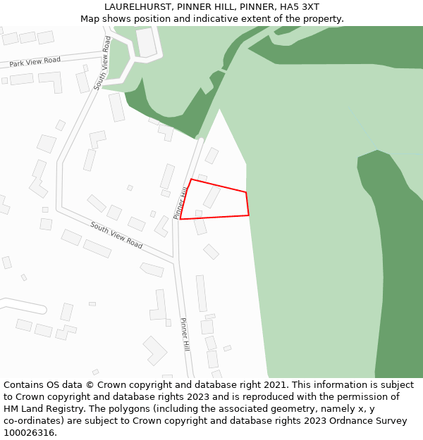 LAURELHURST, PINNER HILL, PINNER, HA5 3XT: Location map and indicative extent of plot