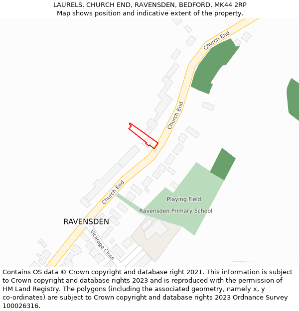 LAURELS, CHURCH END, RAVENSDEN, BEDFORD, MK44 2RP: Location map and indicative extent of plot