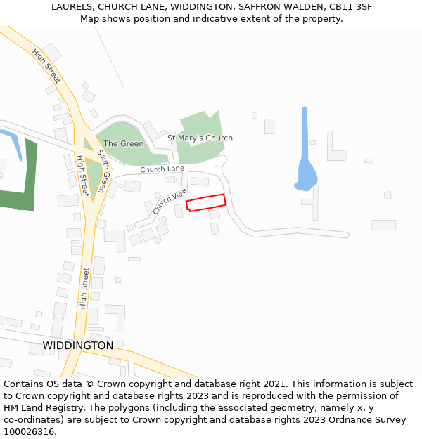 LAURELS, CHURCH LANE, WIDDINGTON, SAFFRON WALDEN, CB11 3SF: Location map and indicative extent of plot