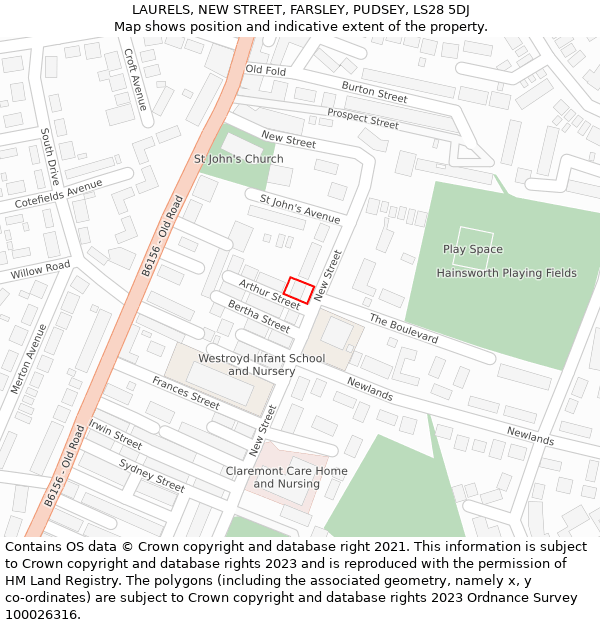 LAURELS, NEW STREET, FARSLEY, PUDSEY, LS28 5DJ: Location map and indicative extent of plot