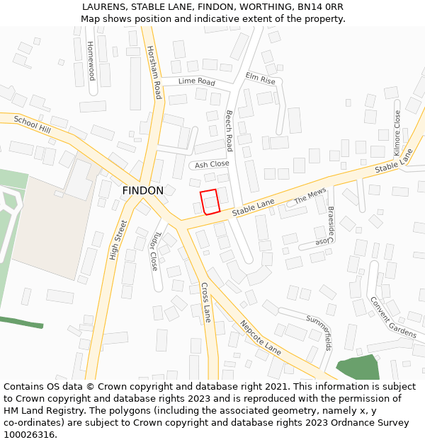 LAURENS, STABLE LANE, FINDON, WORTHING, BN14 0RR: Location map and indicative extent of plot