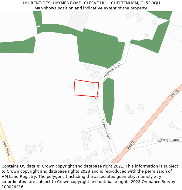 LAURENTIDES, HAYMES ROAD, CLEEVE HILL, CHELTENHAM, GL52 3QH: Location map and indicative extent of plot