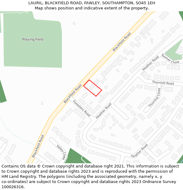 LAURIL, BLACKFIELD ROAD, FAWLEY, SOUTHAMPTON, SO45 1EH: Location map and indicative extent of plot
