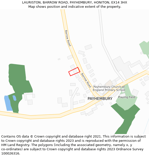 LAURISTON, BARROW ROAD, PAYHEMBURY, HONITON, EX14 3HX: Location map and indicative extent of plot