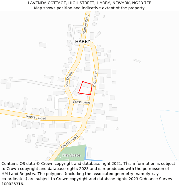 LAVENDA COTTAGE, HIGH STREET, HARBY, NEWARK, NG23 7EB: Location map and indicative extent of plot