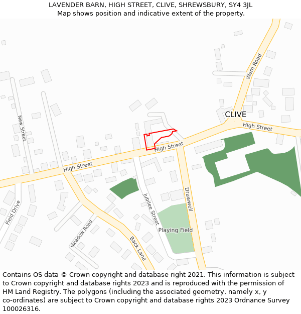 LAVENDER BARN, HIGH STREET, CLIVE, SHREWSBURY, SY4 3JL: Location map and indicative extent of plot