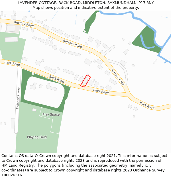 LAVENDER COTTAGE, BACK ROAD, MIDDLETON, SAXMUNDHAM, IP17 3NY: Location map and indicative extent of plot