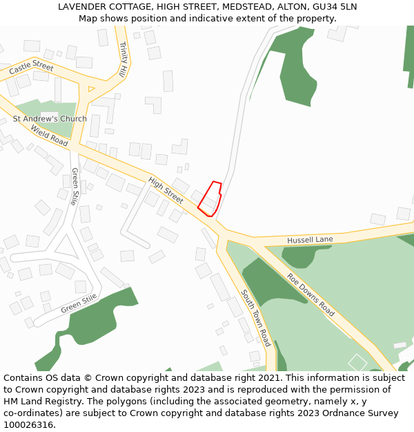 LAVENDER COTTAGE, HIGH STREET, MEDSTEAD, ALTON, GU34 5LN: Location map and indicative extent of plot
