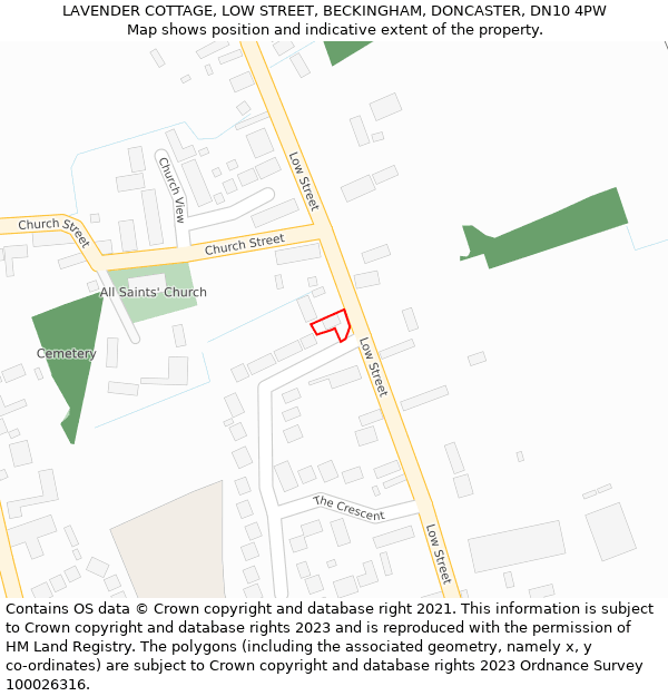 LAVENDER COTTAGE, LOW STREET, BECKINGHAM, DONCASTER, DN10 4PW: Location map and indicative extent of plot