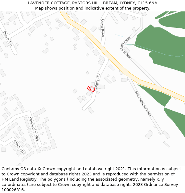 LAVENDER COTTAGE, PASTORS HILL, BREAM, LYDNEY, GL15 6NA: Location map and indicative extent of plot