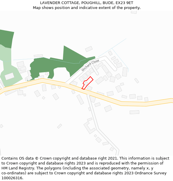 LAVENDER COTTAGE, POUGHILL, BUDE, EX23 9ET: Location map and indicative extent of plot