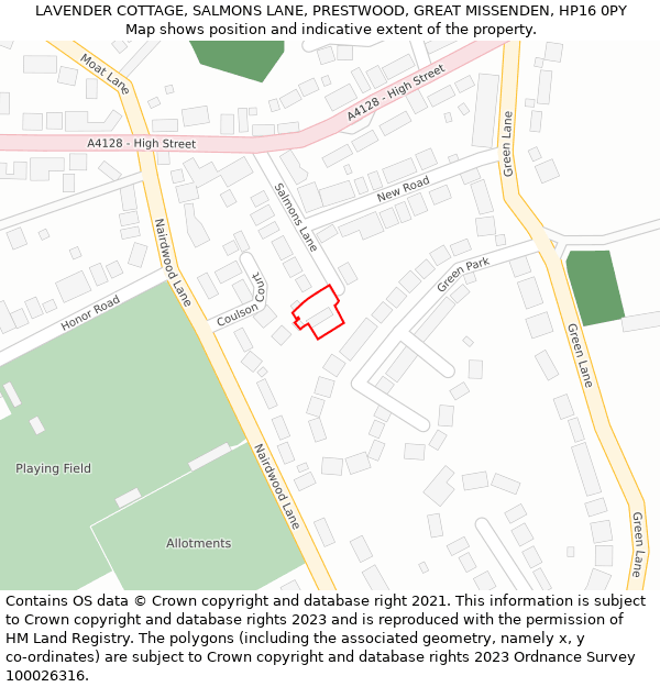 LAVENDER COTTAGE, SALMONS LANE, PRESTWOOD, GREAT MISSENDEN, HP16 0PY: Location map and indicative extent of plot