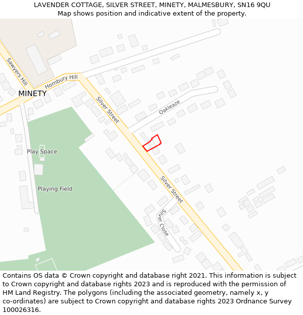 LAVENDER COTTAGE, SILVER STREET, MINETY, MALMESBURY, SN16 9QU: Location map and indicative extent of plot