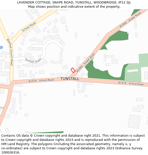 LAVENDER COTTAGE, SNAPE ROAD, TUNSTALL, WOODBRIDGE, IP12 2JL: Location map and indicative extent of plot