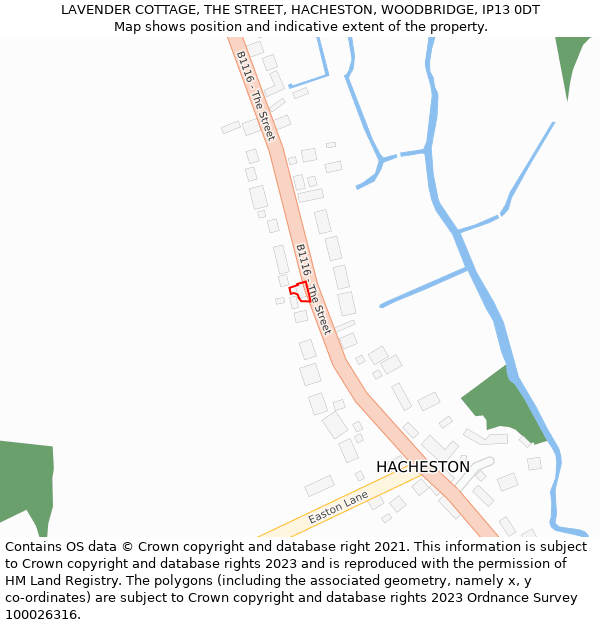 LAVENDER COTTAGE, THE STREET, HACHESTON, WOODBRIDGE, IP13 0DT: Location map and indicative extent of plot