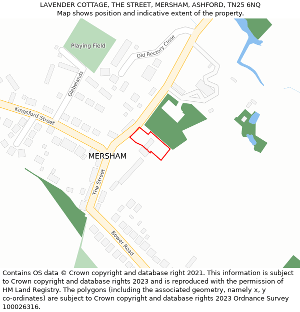 LAVENDER COTTAGE, THE STREET, MERSHAM, ASHFORD, TN25 6NQ: Location map and indicative extent of plot