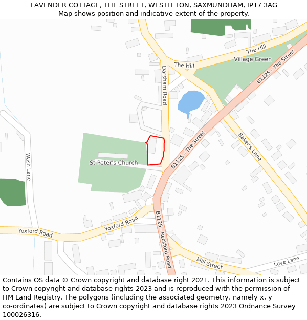 LAVENDER COTTAGE, THE STREET, WESTLETON, SAXMUNDHAM, IP17 3AG: Location map and indicative extent of plot