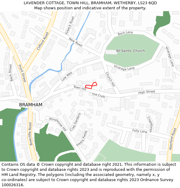 LAVENDER COTTAGE, TOWN HILL, BRAMHAM, WETHERBY, LS23 6QD: Location map and indicative extent of plot