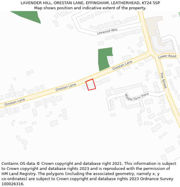LAVENDER HILL, ORESTAN LANE, EFFINGHAM, LEATHERHEAD, KT24 5SP: Location map and indicative extent of plot