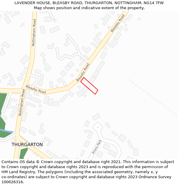 LAVENDER HOUSE, BLEASBY ROAD, THURGARTON, NOTTINGHAM, NG14 7FW: Location map and indicative extent of plot