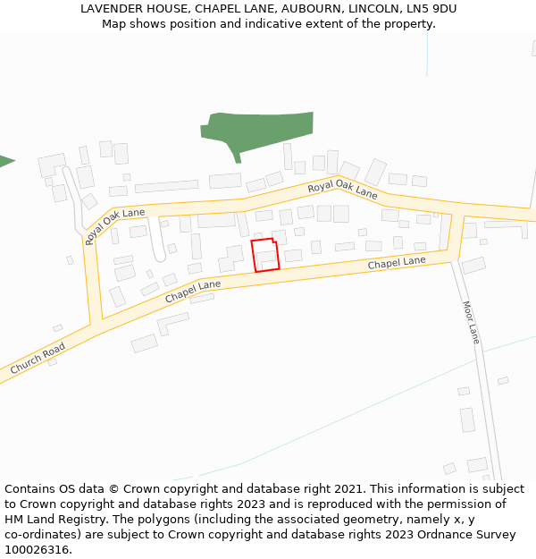 LAVENDER HOUSE, CHAPEL LANE, AUBOURN, LINCOLN, LN5 9DU: Location map and indicative extent of plot