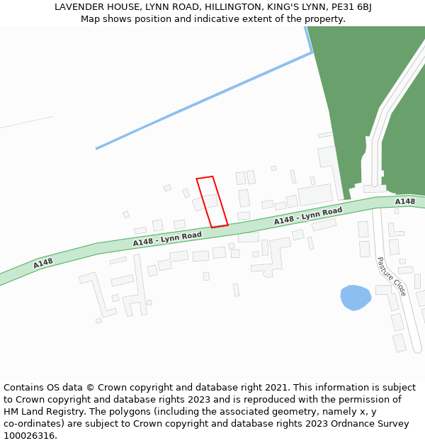 LAVENDER HOUSE, LYNN ROAD, HILLINGTON, KING'S LYNN, PE31 6BJ: Location map and indicative extent of plot