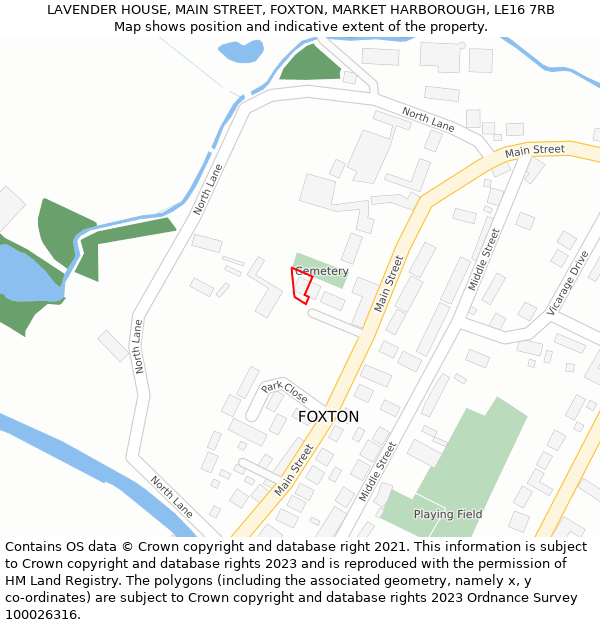 LAVENDER HOUSE, MAIN STREET, FOXTON, MARKET HARBOROUGH, LE16 7RB: Location map and indicative extent of plot