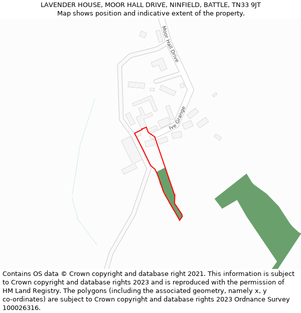 LAVENDER HOUSE, MOOR HALL DRIVE, NINFIELD, BATTLE, TN33 9JT: Location map and indicative extent of plot