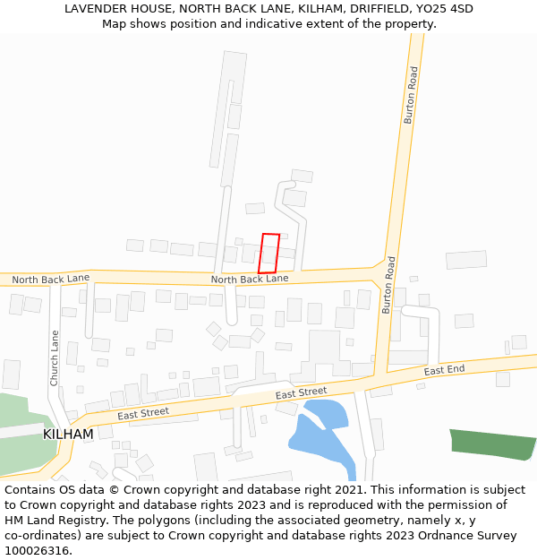 LAVENDER HOUSE, NORTH BACK LANE, KILHAM, DRIFFIELD, YO25 4SD: Location map and indicative extent of plot