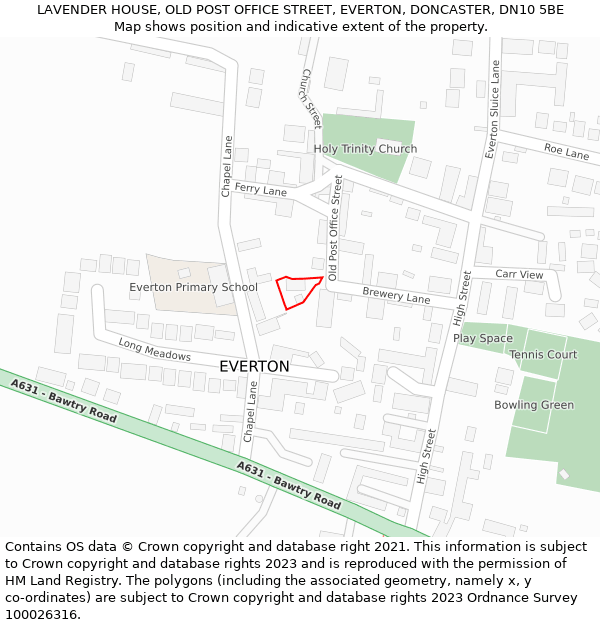 LAVENDER HOUSE, OLD POST OFFICE STREET, EVERTON, DONCASTER, DN10 5BE: Location map and indicative extent of plot