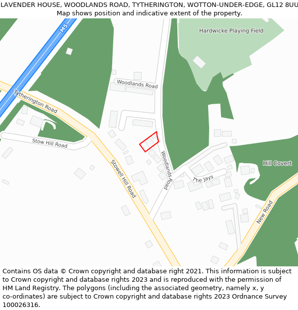 LAVENDER HOUSE, WOODLANDS ROAD, TYTHERINGTON, WOTTON-UNDER-EDGE, GL12 8UU: Location map and indicative extent of plot